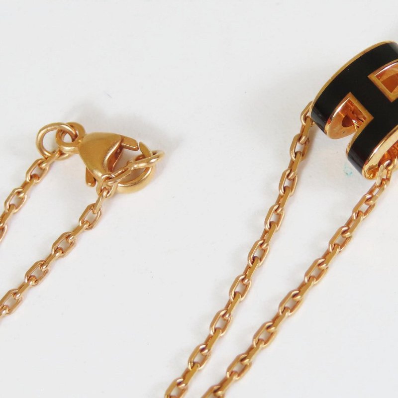 【巴黎站二手名牌專賣店】*現貨*HERMES 愛馬仕 真品*黑色H玫瑰金Mini Pop H項鍊-3