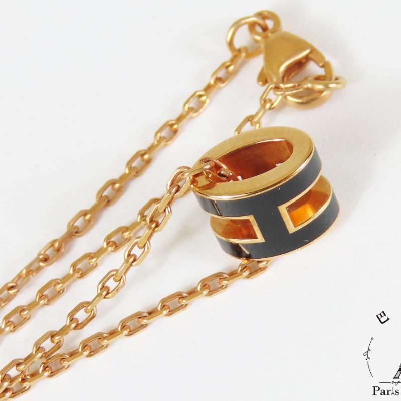 【巴黎站二手名牌專賣店】*現貨*HERMES 愛馬仕 真品*黑色H玫瑰金Mini Pop H項鍊-4