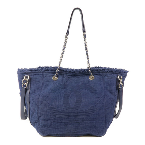 CHANEL 帆布Chain Shoulder銀扣鏈帶肩背袋