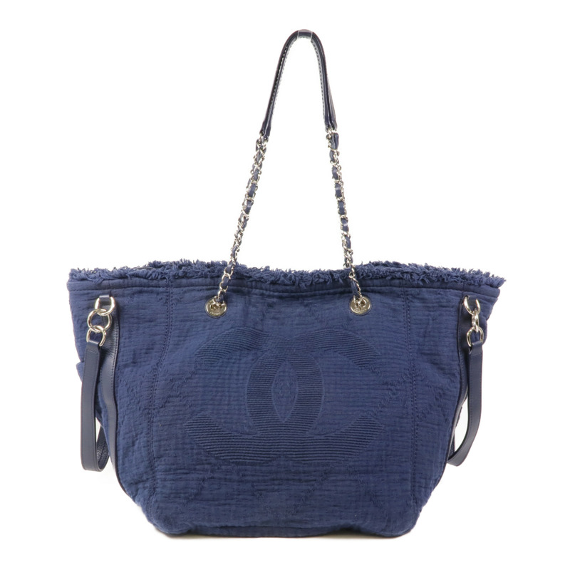 CHANEL 帆布Chain Shoulder銀扣鏈帶肩背袋-0