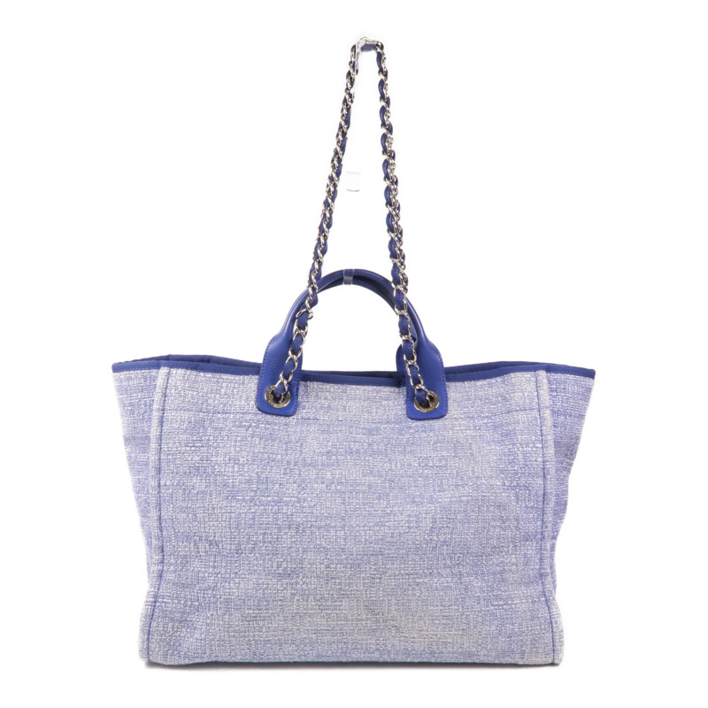 CHANEL 帆布Deauville Tote銀扣肩背袋-1