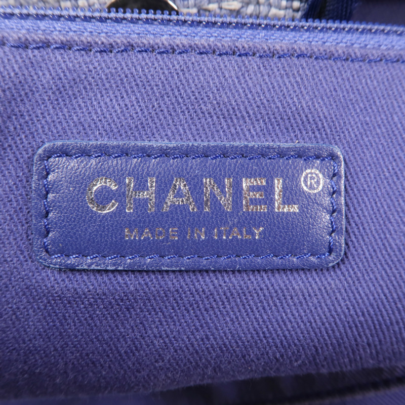 CHANEL 帆布Deauville Tote銀扣肩背袋-7