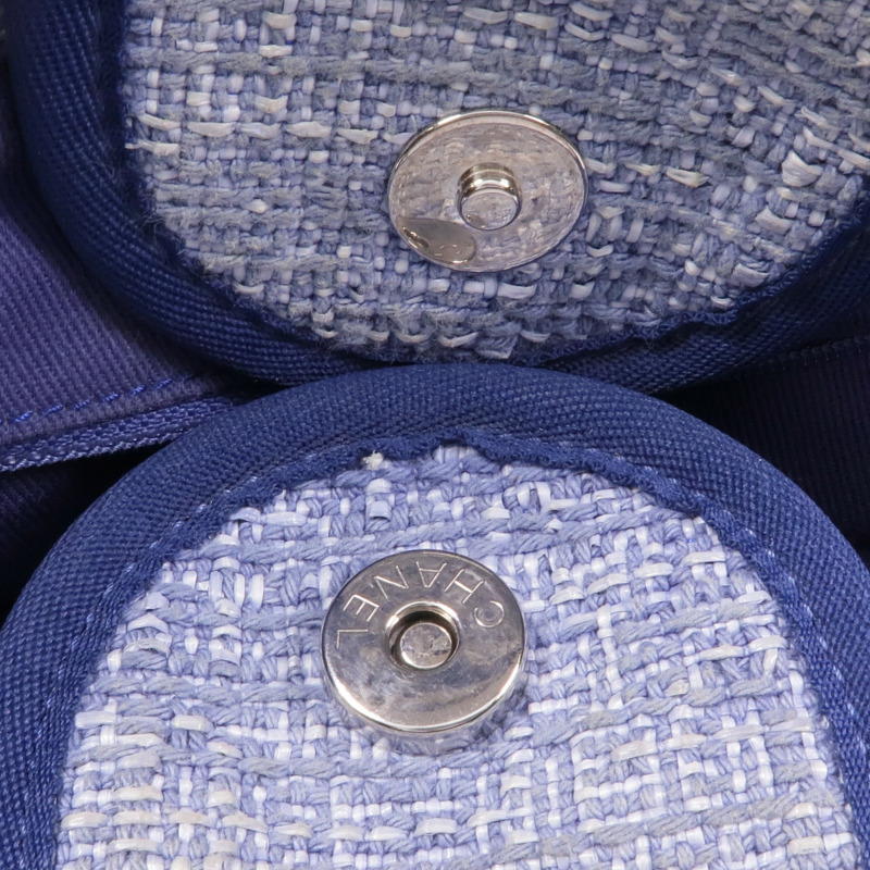 CHANEL 帆布Deauville Tote銀扣肩背袋-9