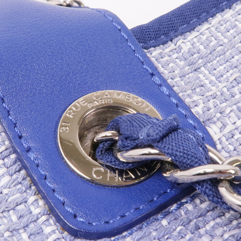 CHANEL 帆布Deauville Tote銀扣肩背袋-12