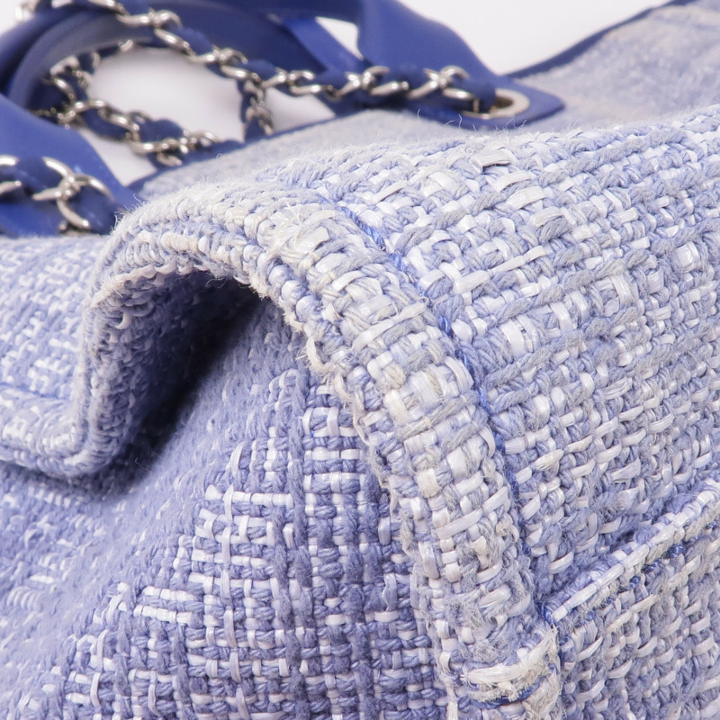 CHANEL 帆布Deauville Tote銀扣肩背袋-17
