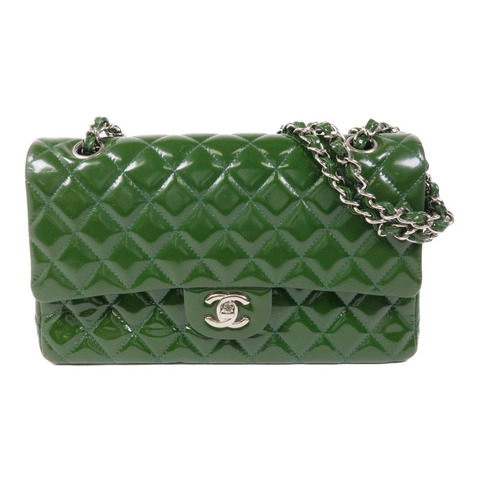 CHANEL 漆皮皮革Classic 25銀扣手挽肩背兩用袋