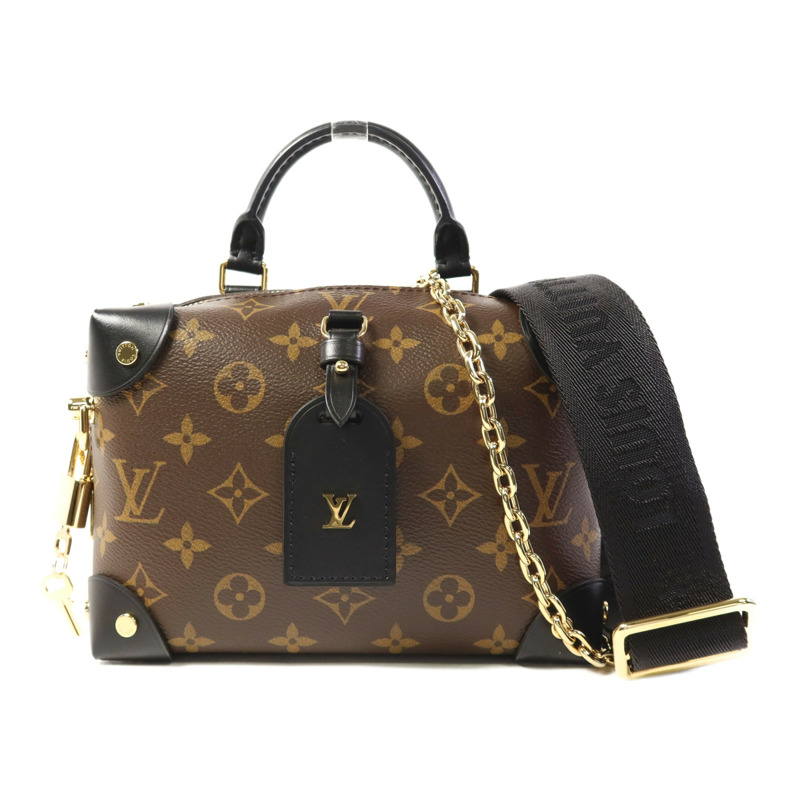 LOUIS VUITTON Monogram Petite Malle Souple金扣手挽肩背兩用袋棕色-0