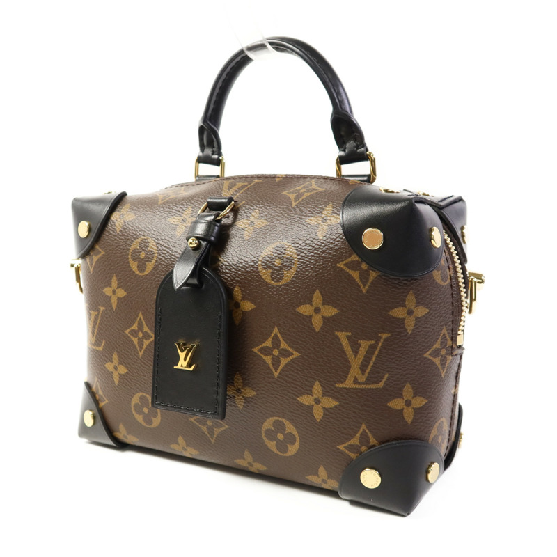 LOUIS VUITTON Monogram Petite Malle Souple金扣手挽肩背兩用袋棕色-2