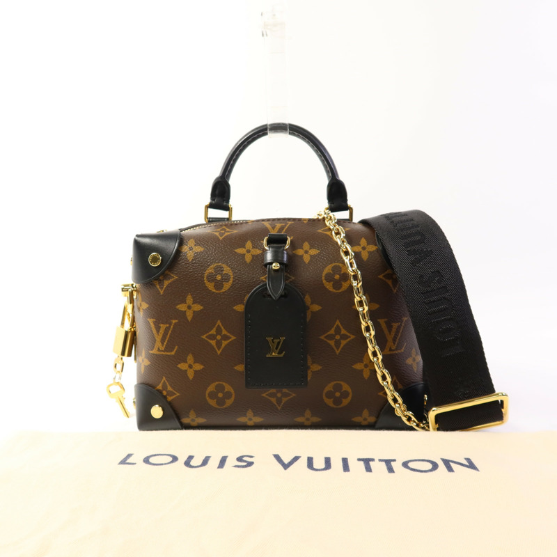 LOUIS VUITTON Monogram Petite Malle Souple金扣手挽肩背兩用袋棕色-7