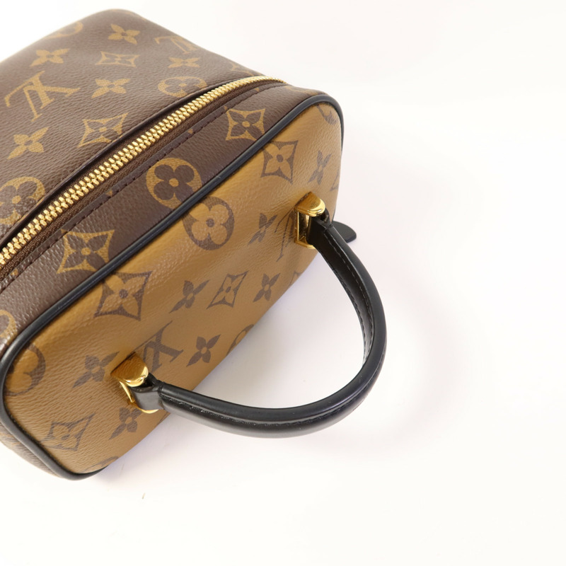 LOUIS VUITTON Monogram Reverse Vanity PM金扣手挽肩背兩用袋棕色-6