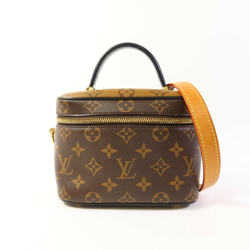 LOUIS VUITTON Monogram Reverse Vanity PM金扣手挽肩背兩用袋棕色-8