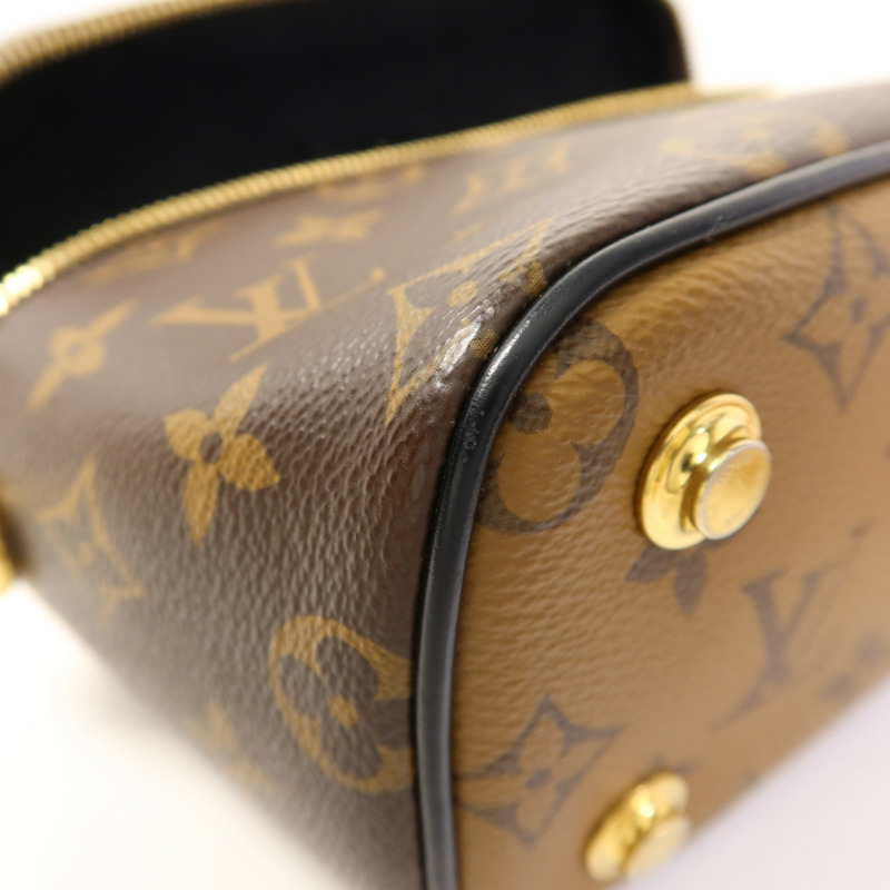 LOUIS VUITTON Monogram Reverse Vanity PM金扣手挽肩背兩用袋棕色-13