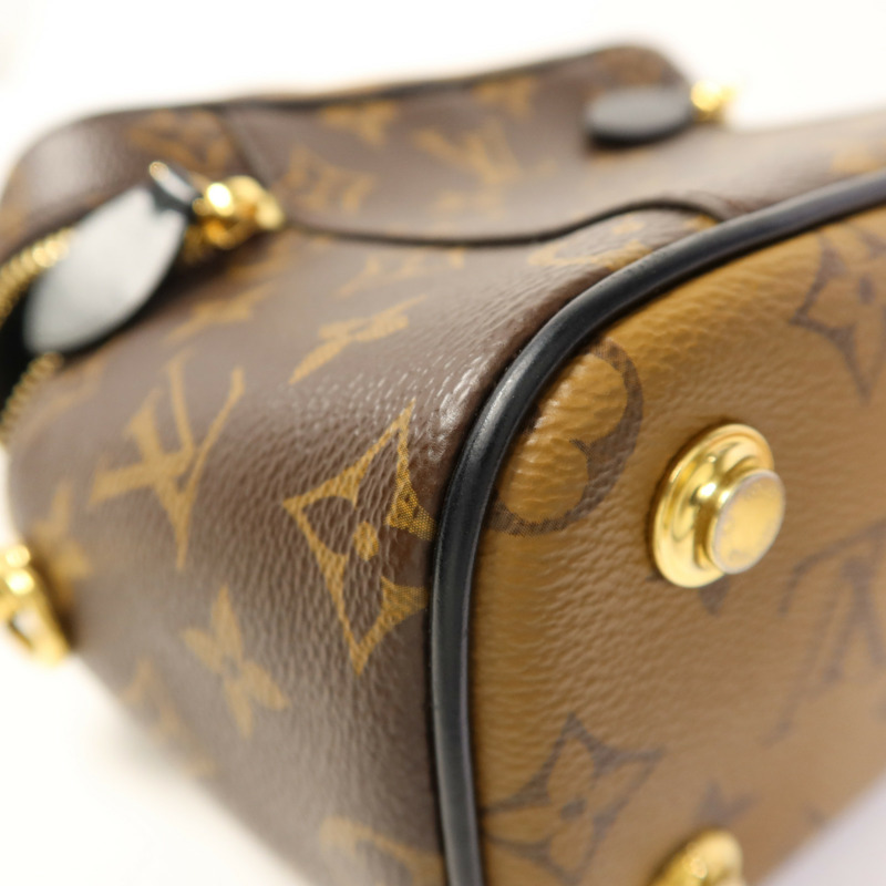 LOUIS VUITTON Monogram Reverse Vanity PM金扣手挽肩背兩用袋棕色-15