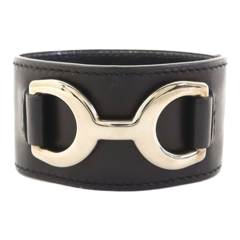 HERMES 皮革Bangle銀扣手鐲-0