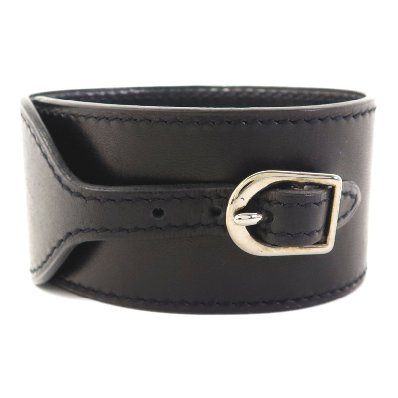 HERMES 皮革Bangle銀扣手鐲-1