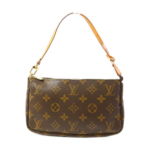 LOUIS VUITTON Monogram Pochette Accessoires金扣手挽袋棕色