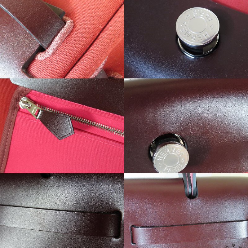 【巴黎站二手名牌專賣店】*現貨*HERMES 愛馬仕 真品*U刻HERBAG31磚紅色帆布咖啡色皮革手提肩背包-6