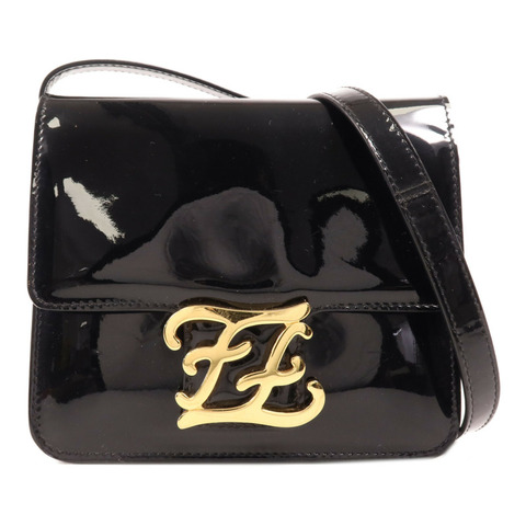 FENDI 漆皮皮革Calligraphy金扣肩背袋