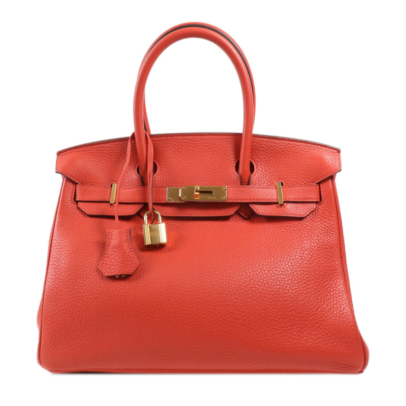 HERMES Clemence皮革Birkin 30金扣手挽袋Rouge Tomate-0