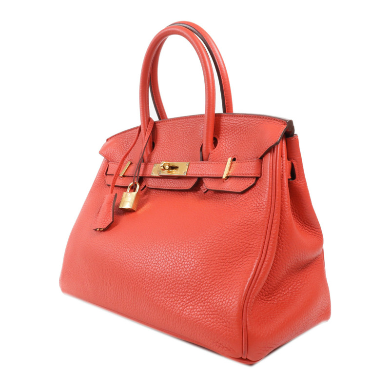 HERMES Clemence皮革Birkin 30金扣手挽袋Rouge Tomate-2