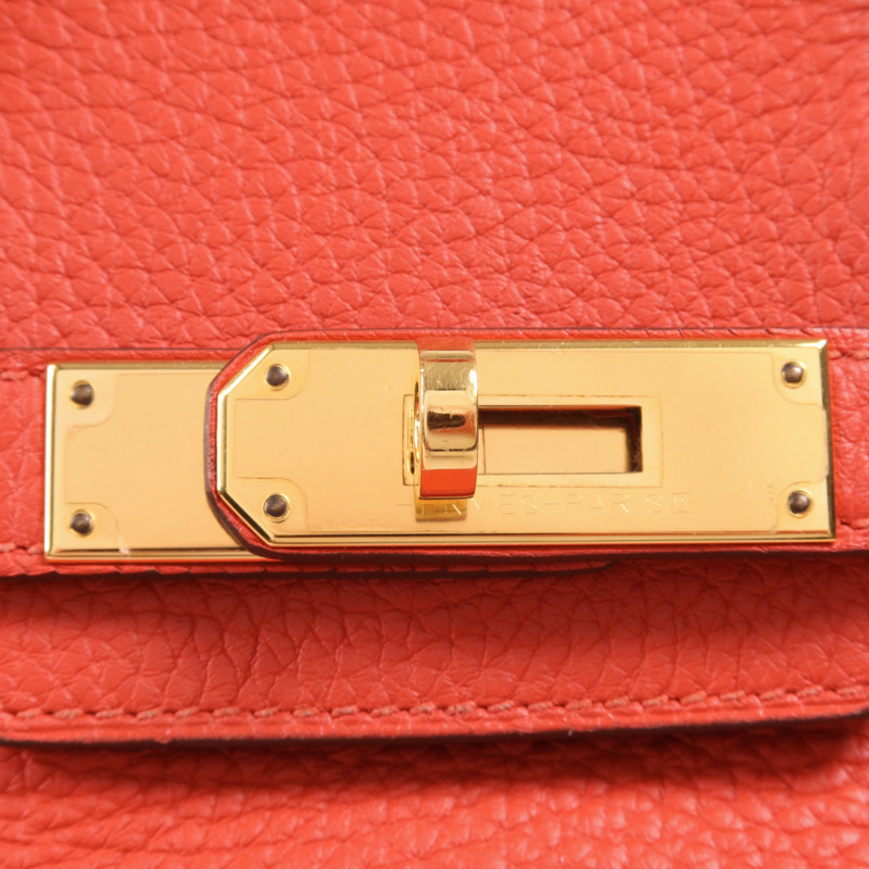 HERMES Clemence皮革Birkin 30金扣手挽袋Rouge Tomate-7