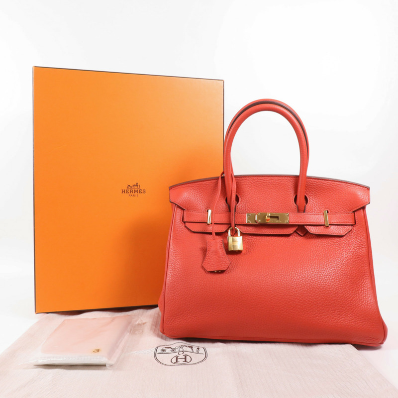 HERMES Clemence皮革Birkin 30金扣手挽袋Rouge Tomate-9