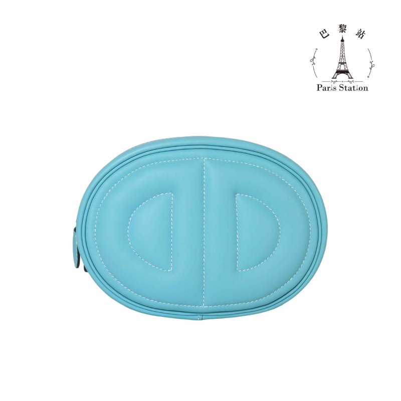 【巴黎站二手名牌專賣店】*現貨*HERMES 愛馬仕 真品*Y刻In the Loop豬鼻子蒂芬尼藍小牛皮銀釦橢圓胸包 腰包-0