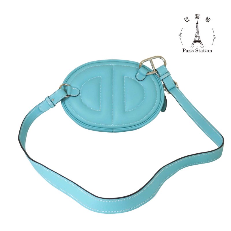 【巴黎站二手名牌專賣店】*現貨*HERMES 愛馬仕 真品*Y刻In the Loop豬鼻子蒂芬尼藍小牛皮銀釦橢圓胸包 腰包-1