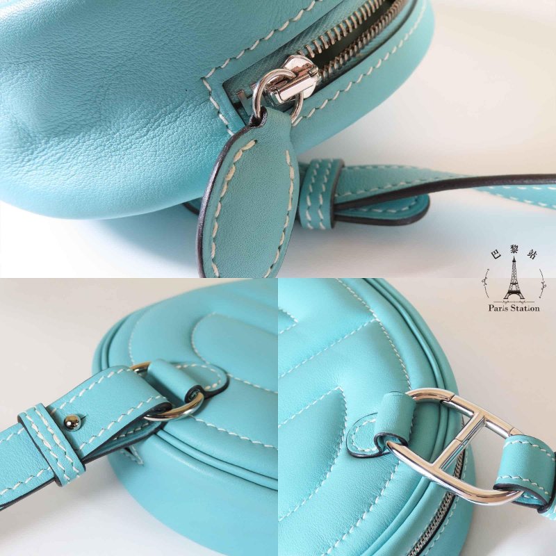 【巴黎站二手名牌專賣店】*現貨*HERMES 愛馬仕 真品*Y刻In the Loop豬鼻子蒂芬尼藍小牛皮銀釦橢圓胸包 腰包-5