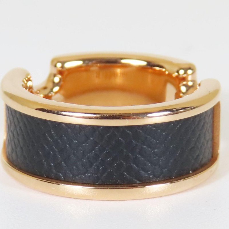 【巴黎站二手名牌專賣店】＊現貨＊HERMES 愛馬仕 真品＊BAGUE OLYMPE黑色皮革玫瑰金雙H戒指-2