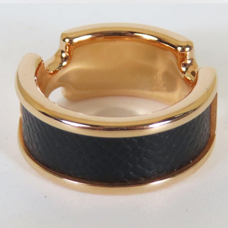 【巴黎站二手名牌專賣店】*現貨*HERMES 愛馬仕 真品*BAGUE OLYMPE黑色皮革玫瑰金雙H戒指-4