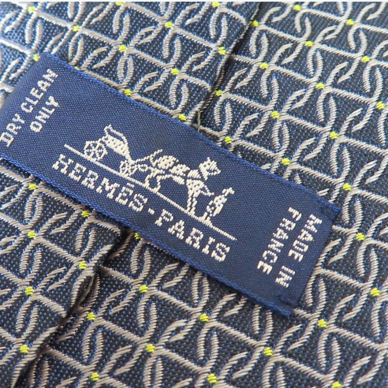 【巴黎站二手名牌專賣店】*現貨*HERMES 愛馬仕 真品*灰藍色麻花圖騰海軍藍色領帶-3