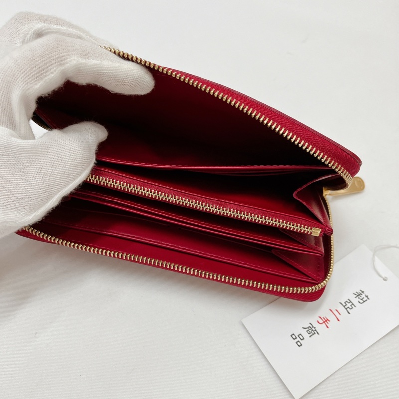 莉亞精品♡LV M91981 漆皮ㄇ拉長夾 紅 二手-12