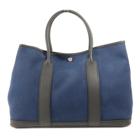 HERMES 帆布/皮革Garden Party PM銀扣手挽袋