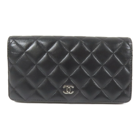 CHANEL 羊皮皮革Long Wallet銀扣長錢包