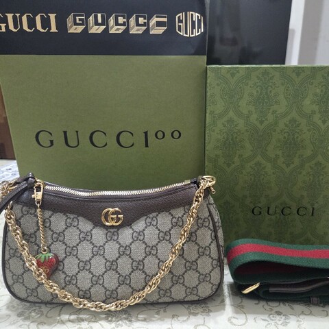 gucci ophidia 草莓吊飾款 鏈條肩背包 附寬背帶