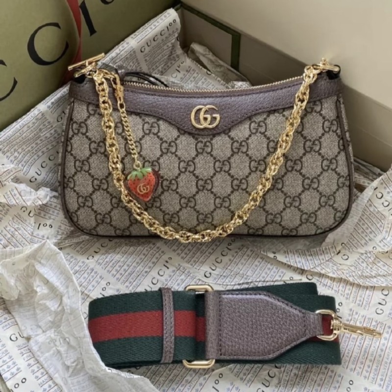 gucci ophidia 草莓吊飾款 鏈條肩背包 附寬背帶-2
