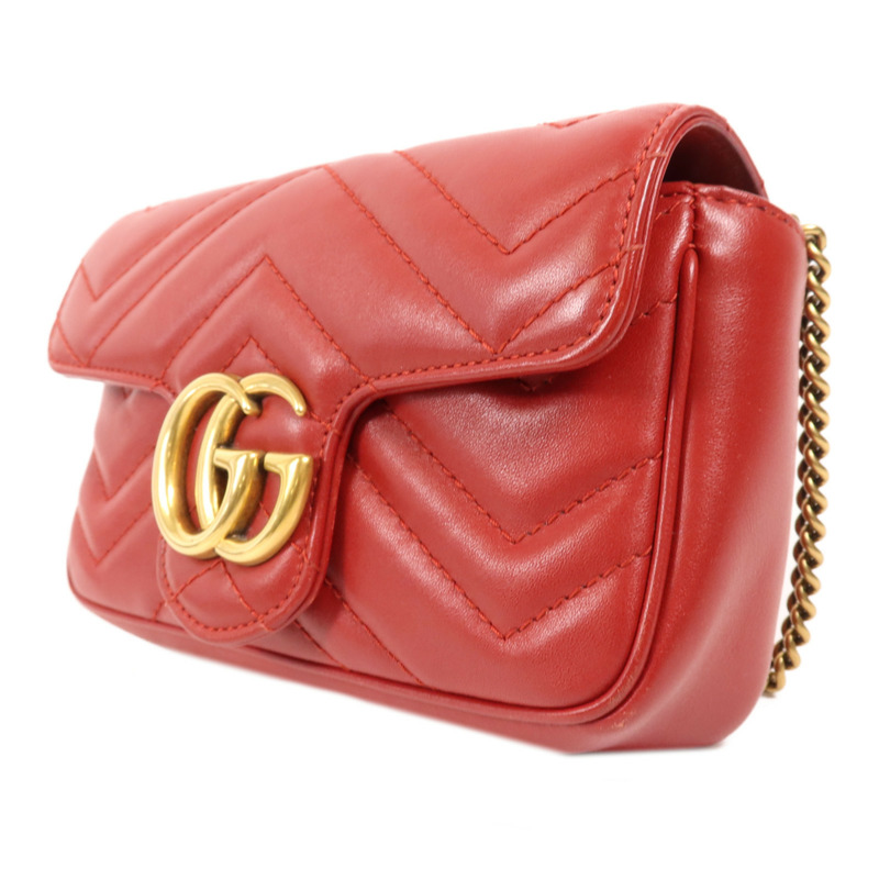 GUCCI 羊皮皮革GG Marmont Super Mini金扣鏈帶肩背袋-2