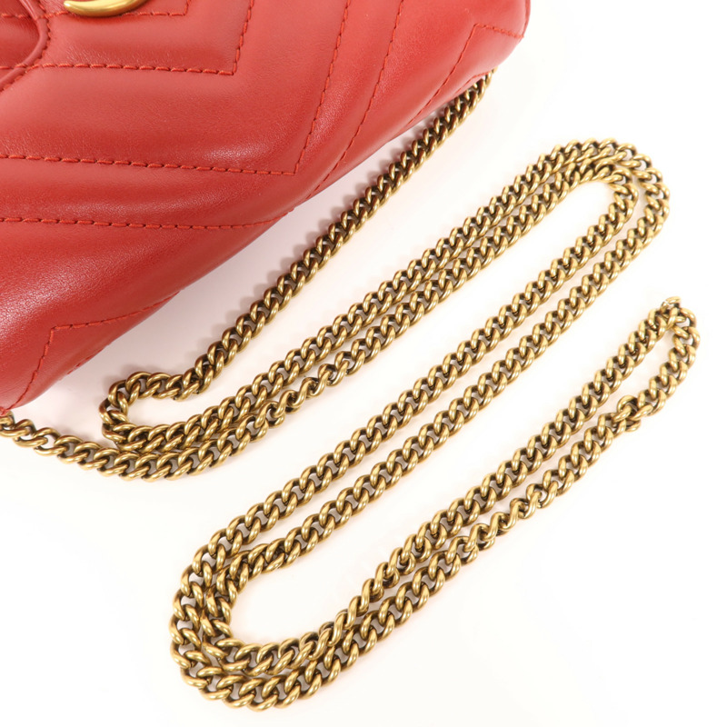 GUCCI 羊皮皮革GG Marmont Super Mini金扣鏈帶肩背袋-7