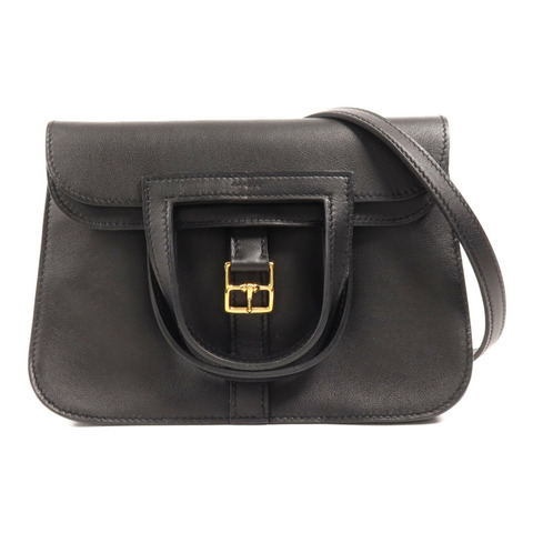 HERMES Swift皮革Halzan Mini金扣手挽肩背兩用袋Noir