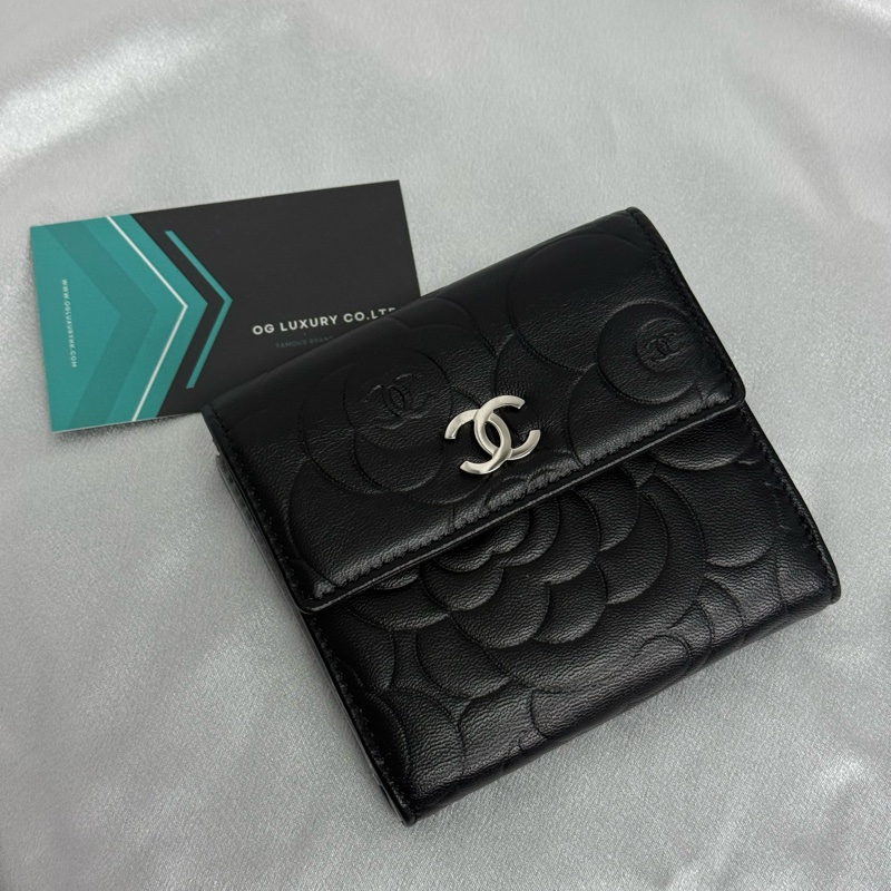 Chanel 香奈兒 黑色山茶花 短銀包-0