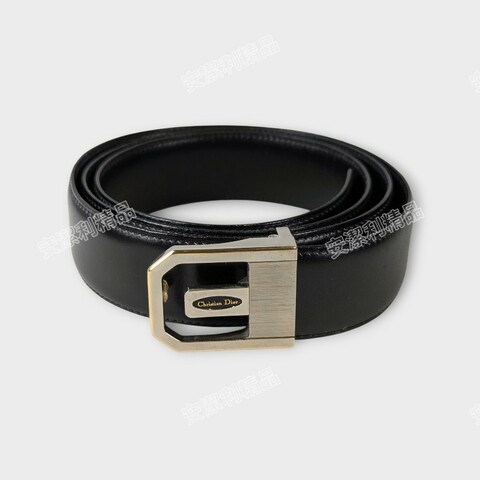 莉亞精品♡Dior 銀釦黑皮革皮帶 二手美品