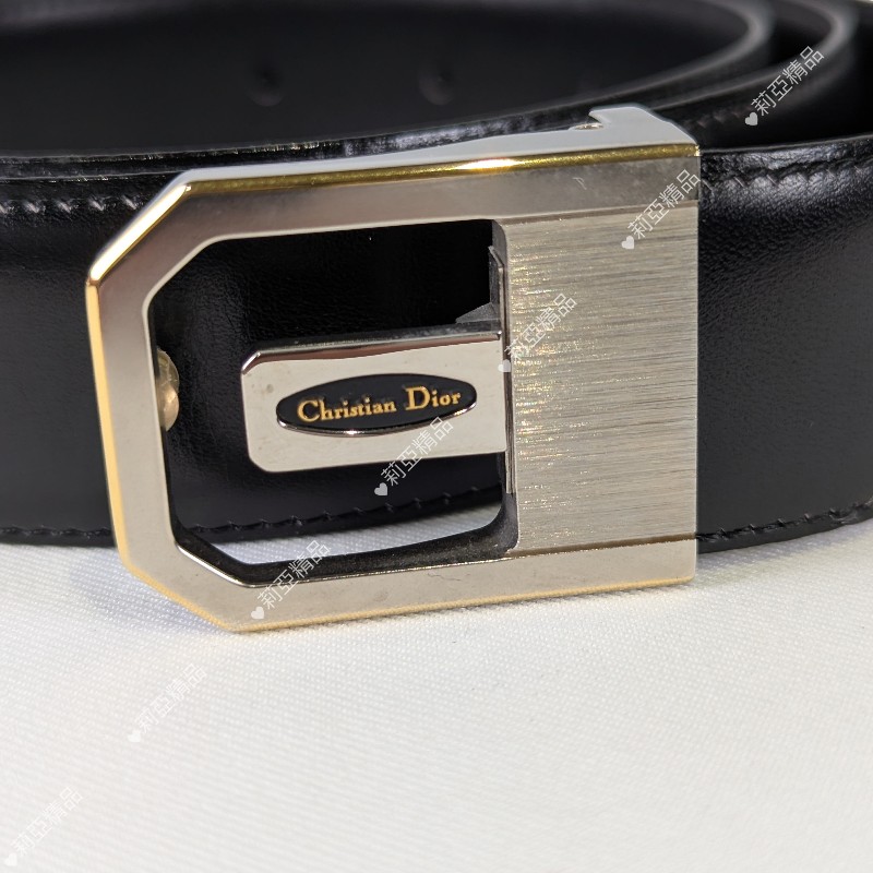 莉亞精品♡Dior 銀釦黑皮革皮帶 二手美品-1