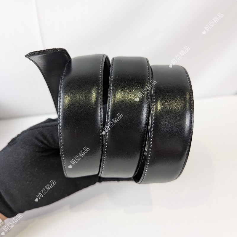 莉亞精品♡Dior 銀釦黑皮革皮帶 二手美品-3