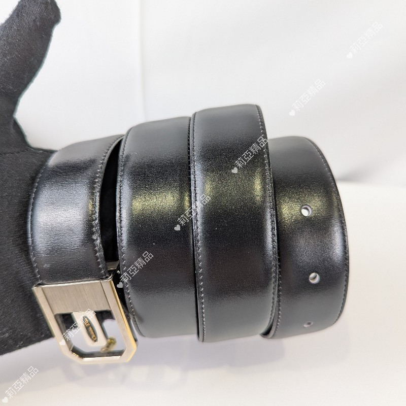 莉亞精品♡Dior 銀釦黑皮革皮帶 二手美品-4