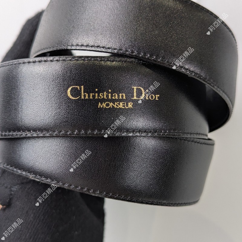 莉亞精品♡Dior 銀釦黑皮革皮帶 二手美品-5