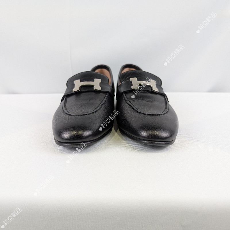 莉亞精品♡Hermes H黑銀樂福鞋 尺碼37-6