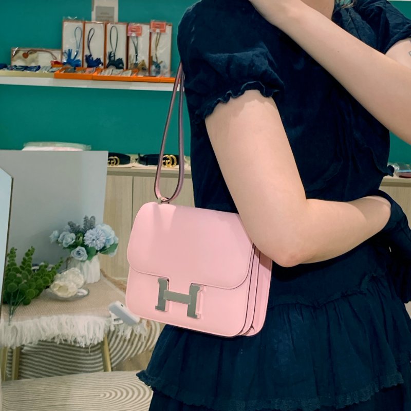 TW4483 Hermes 愛馬仕第三代迷你康康包 櫻花粉銀釦 Mini Constance-III Swift 3Q Rose Sakura x PHW-15