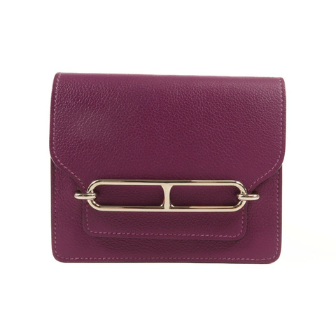 HERMES Evercolour皮革Roulis Slim銀扣錢包Anemone