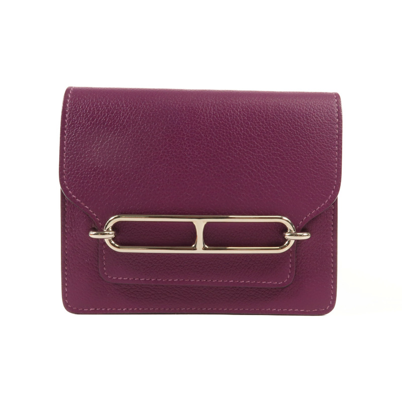 HERMES Evercolour皮革Roulis Slim銀扣錢包Anemone-0